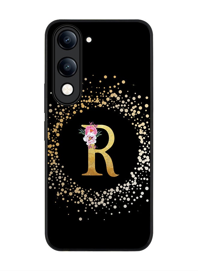 For vivo Y29s 5G / Y19s 5G Case,Slim fit Camera Protection, Shockproof Thin Phone cover  - Custom Monogram Floral - R ( Black )
